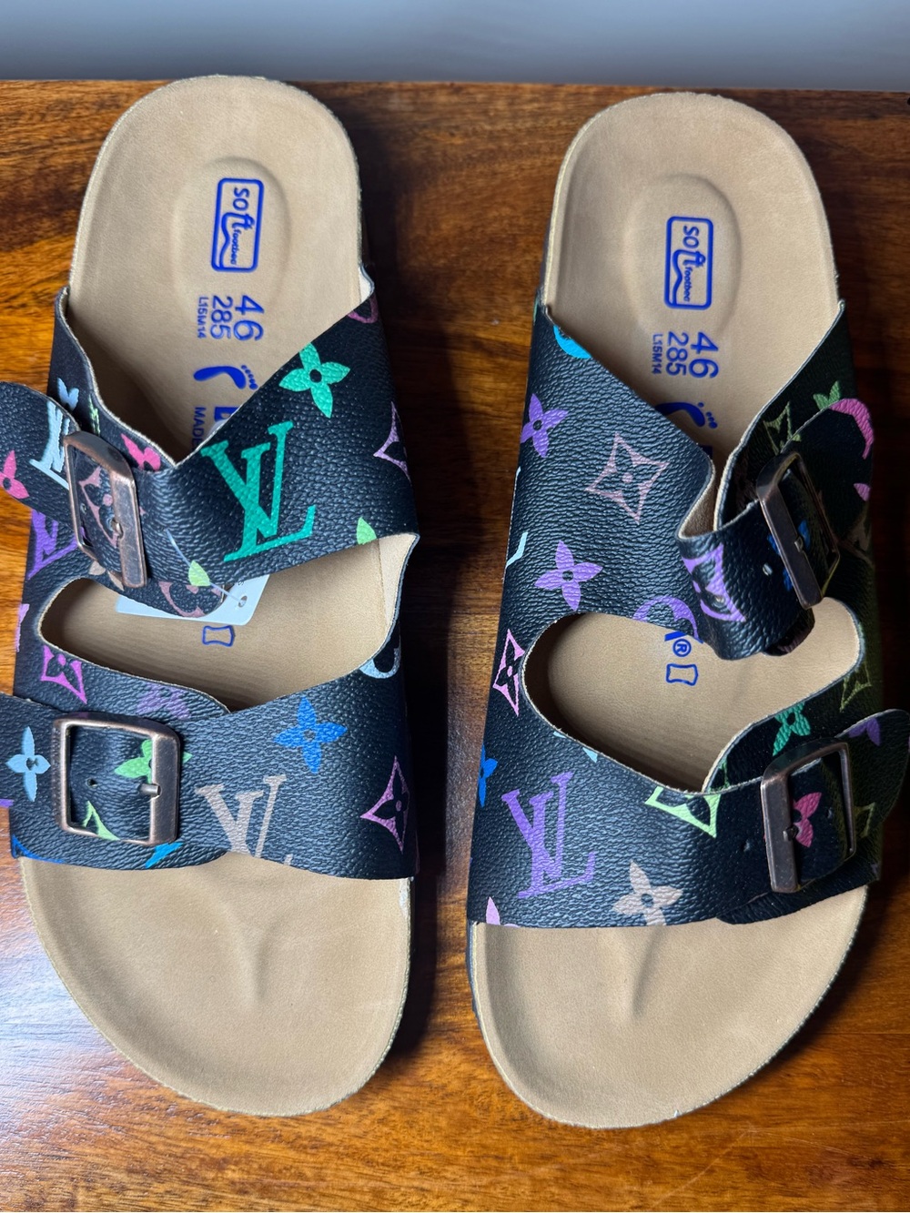 Black Multicolor Slide Sandals. No Brand.
